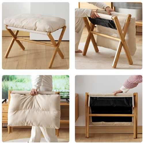 Foot Stool Sofa Ottoman Folding Footrest Bamboo Legs with Soft Bag Chair Seat UK - Picture 9 of 18