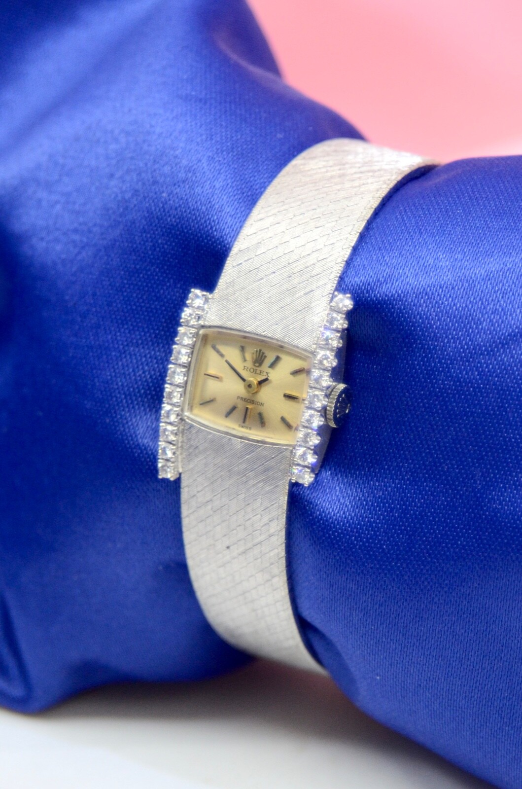 VINTAGE ROLEX Precision 18K White Gold WATCH with Diamonds eBay