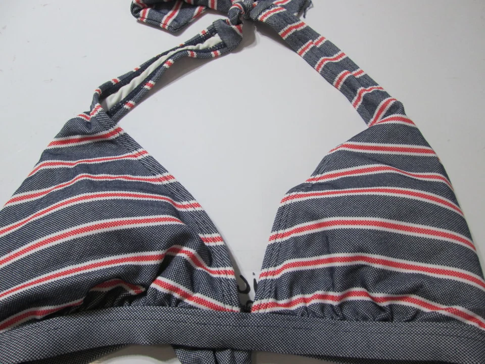 Tommy Hilfiger Mujer Talla M Bikini Top Azul Marino Bralette Forrado Halter Rayas Natación Foto 3 de 4