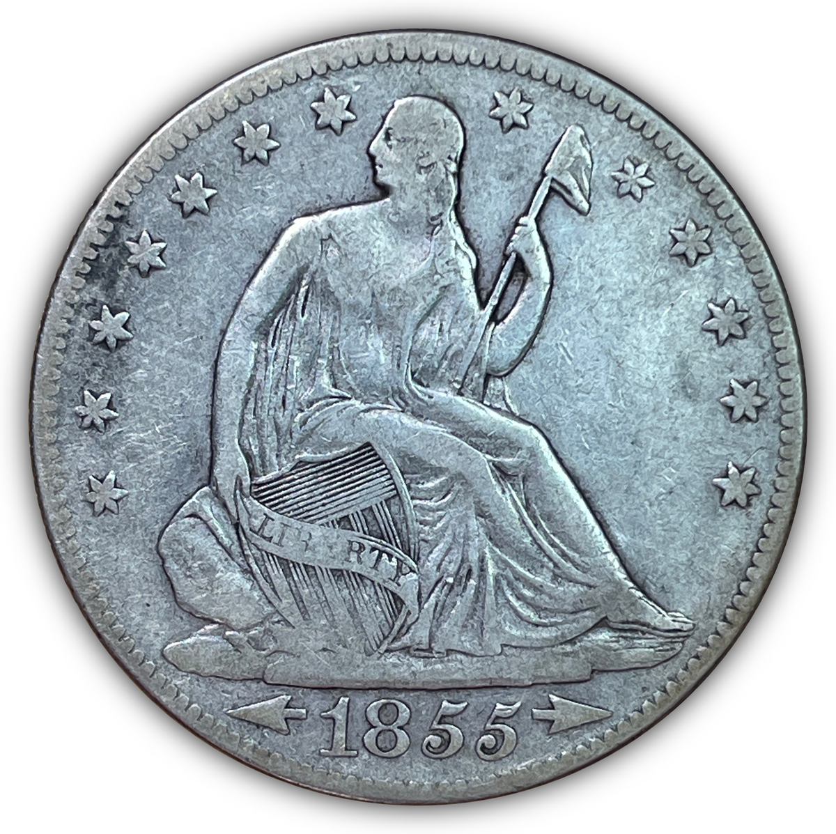 1855 Over 54 Seated Liberty Half Dollar Very Fine VF Coin #19088