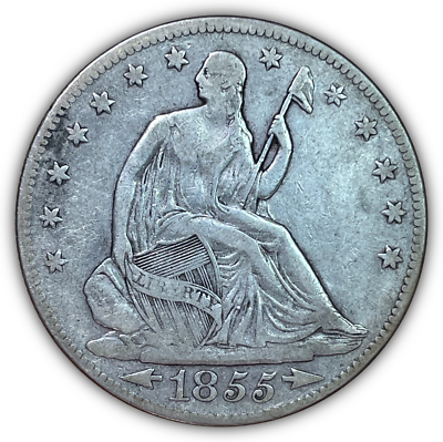 1855 Over 54 Seated Liberty Half Dollar Very Fine VF Coin #19088