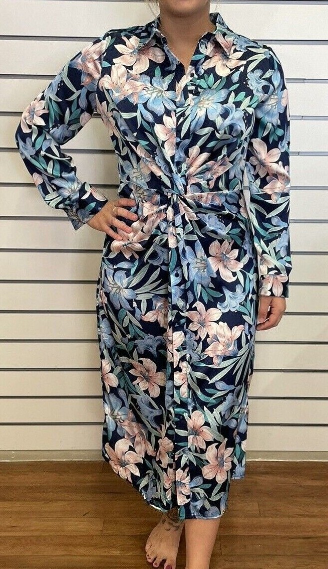 QED LONDON DAMEN PASTELLBLAU/ROSA LILIE BLUMEN МИДИ-ПЛАТЬЕ NEU (артикул 711/712)