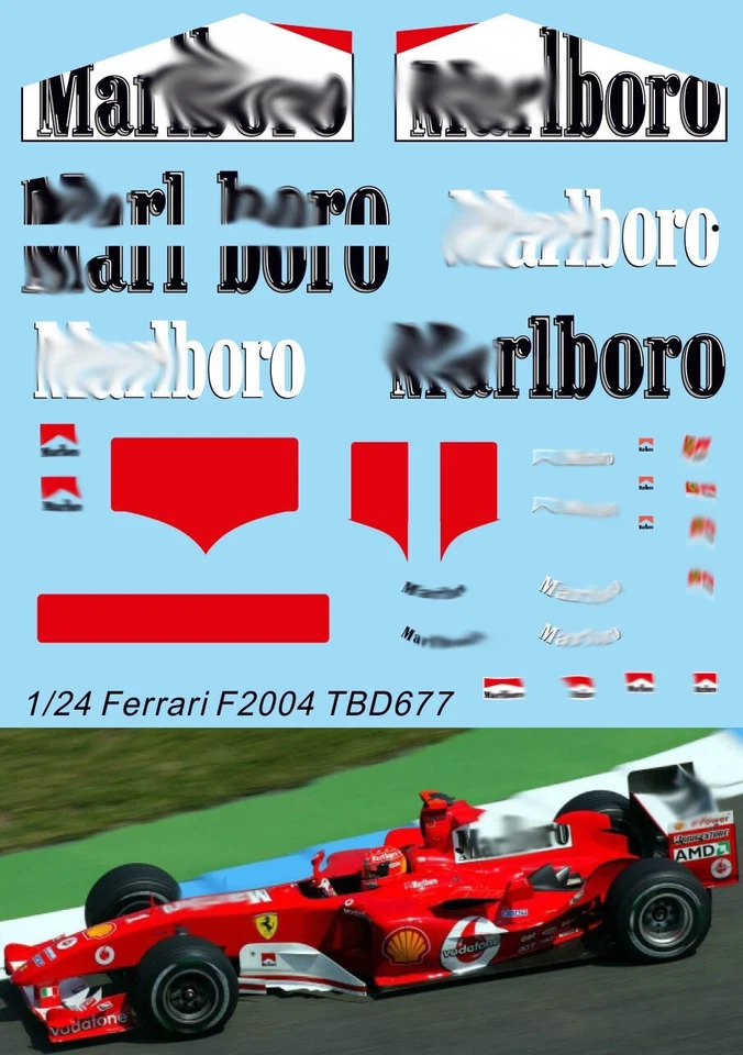 TBDECAL&MODELS 1/24 Decals per Ferrari F2004 Michael Schumacher F1 2004 TBD677