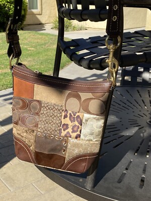 Coach Signature Patchwork Crossbody Leather Bag - Brown With Gold