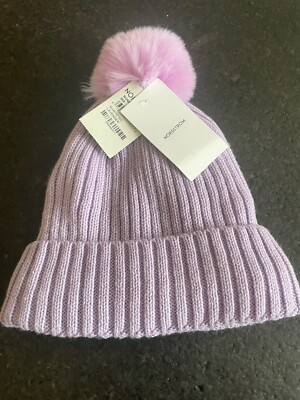 Nordstrom Lavender Ribbed Beanie Hat Soft Pastel Pom Fleece  display picture 2