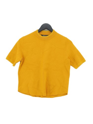 Zara Damen Pullover S gelb Viskose mit Nylon, Polyester Rundhals Pulli