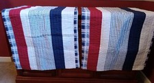 2 Greenland Home Quilted Pillow Shams, King Size, Stripes  Plaid, Tie Closure