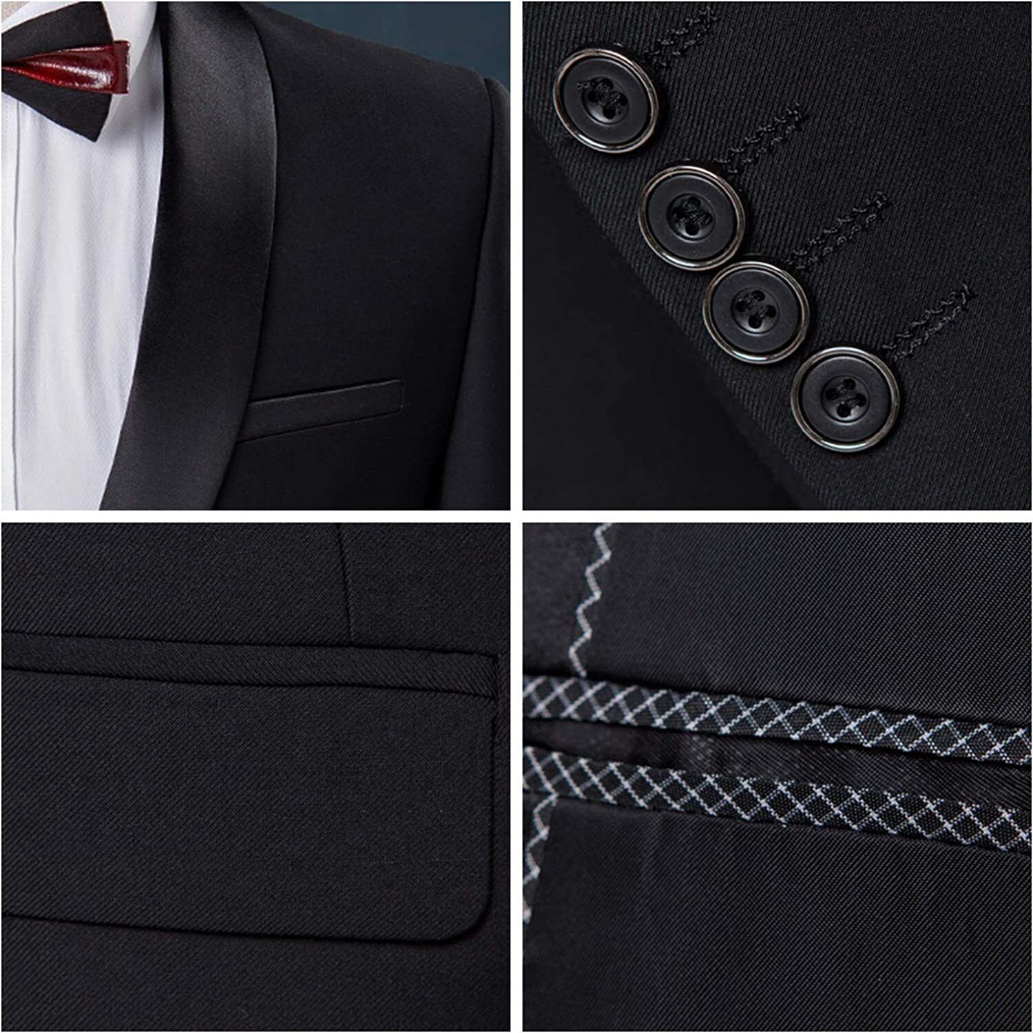MrSure Men’s 3 Piece Slim Fit Suit, One Button Shawl Lapel Tuxedo, Premium Dinne
