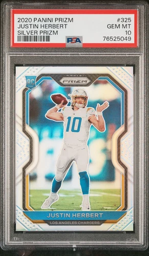 2020 Panini Prizm #325 Justin Herbert Silver Prizm RC PSA 10