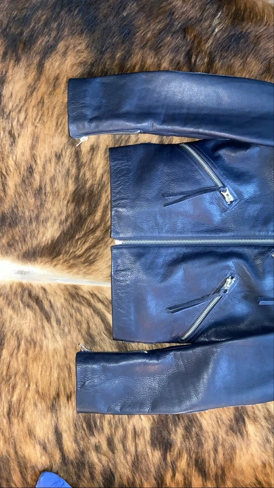 CHAQUETA DE CUERO ACNE STUDIOS OLIVA AZUL MARINO TALLA 44 Foto 4 de 4