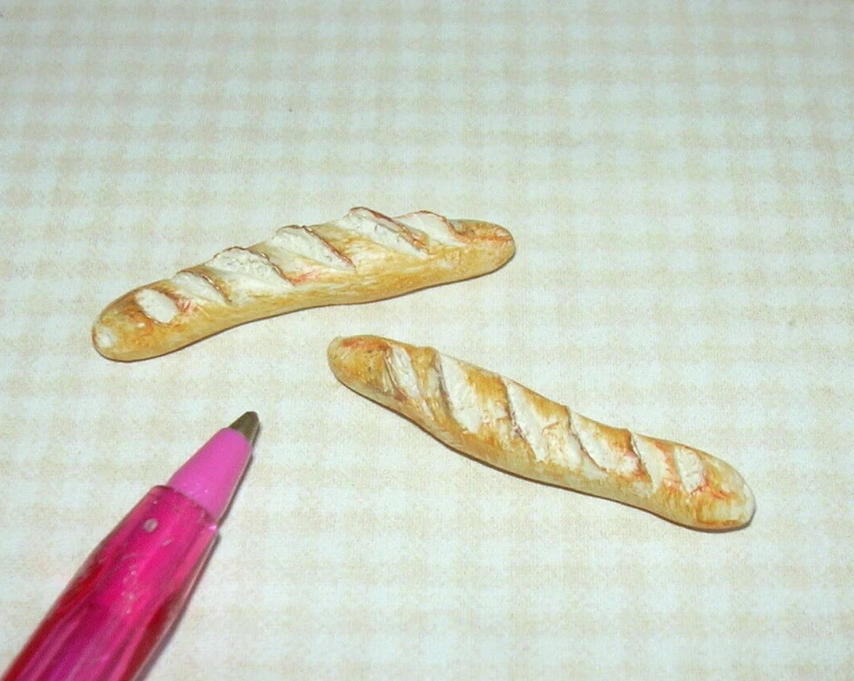 Miniature Resin Baguettes (2 MEDIUM): DOLLHOUSE Miniatures Bread Rolls 1:12 - Image 1 of 1