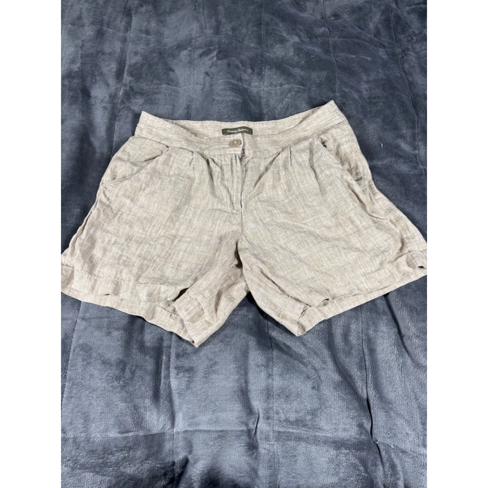 Tommy Bahama Womens Linen Shorts Beige Oatmeal Pleated Front Size 8 Casual