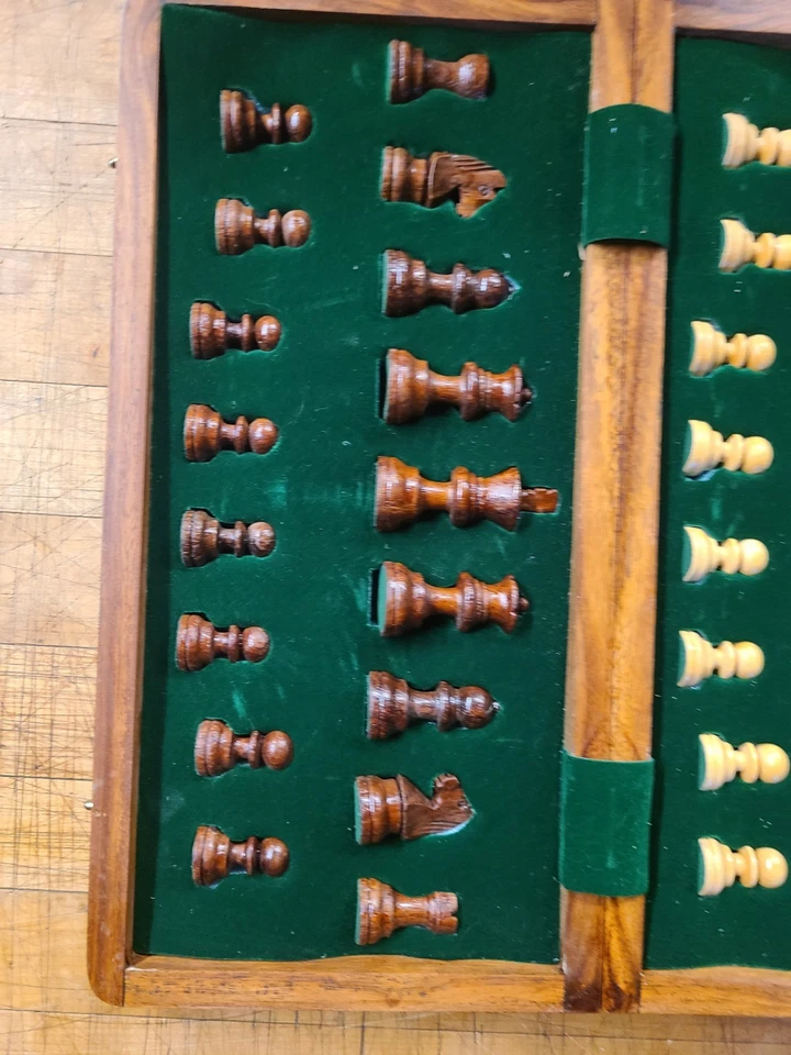 Folding Wooden Handmade Chess Set Board with Magnetic Pieces, 12" x 12" - Image 2 of 4