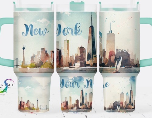 Stainless Steel Tumbler - "Watercolor City Scape 2" NY - 9 Size Option 14-40 oz!
