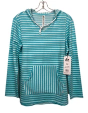 NWT RBX Active Women size M Turquoise Striped Hoodie Pullover Sweatshirt Soft
