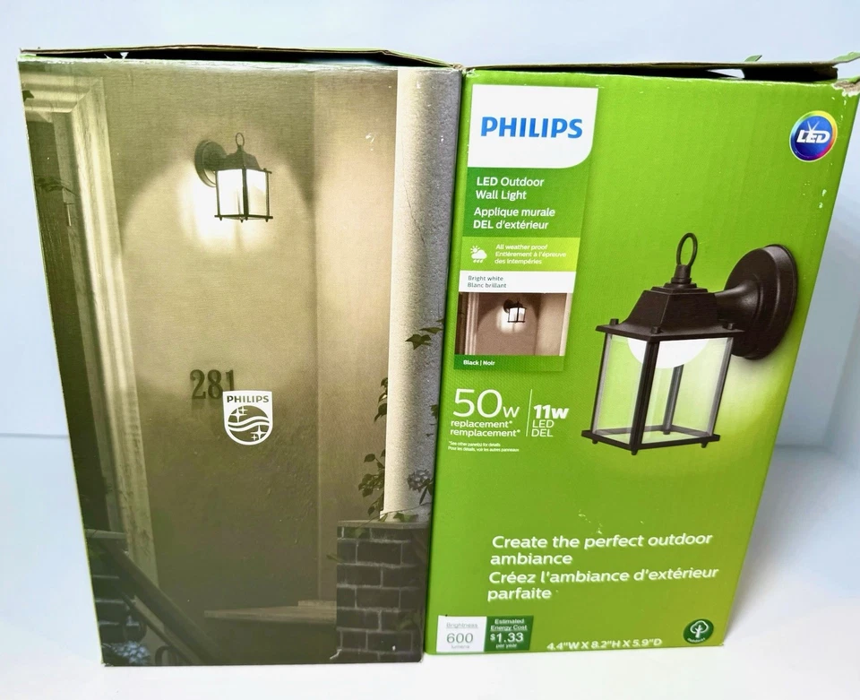 Philips Outdoor Weather Resistant Square Wall Lantern, Bright White (2 Pack) — 第 2/3 张图片