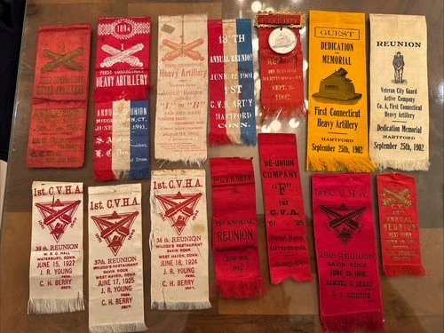 Rare 14 Connecticut Civil War Veteran Reunion Ribbons 1st Artillery (Heavy)