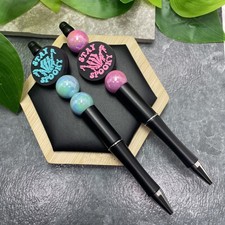 2 PC Handmade Silicone Acrylic Beads Black Ink Pen Set Stay Spooky New C1494