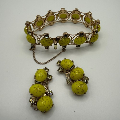 #ad Kramer of New York Vintage Chartreuse Yellow Speckled Bracelet Earring Set $85.00