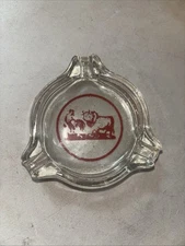 Vintage Glass Ashtray 3 1/4” W/ Rooster And Bull On Bottom