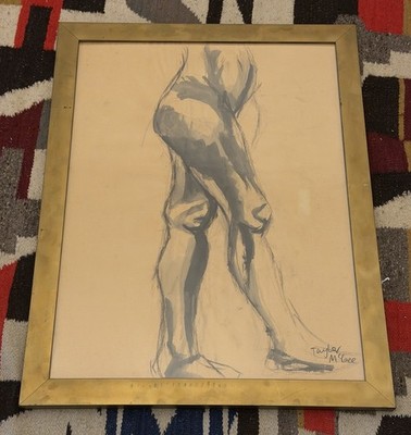 Vintage Framed Figure Study Paper Charcoal Drawing Legs Signed Taylor McGee Art