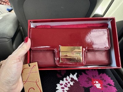 Red Patent Leather Clutch Wallet W/ Gold Accent Chain Strap