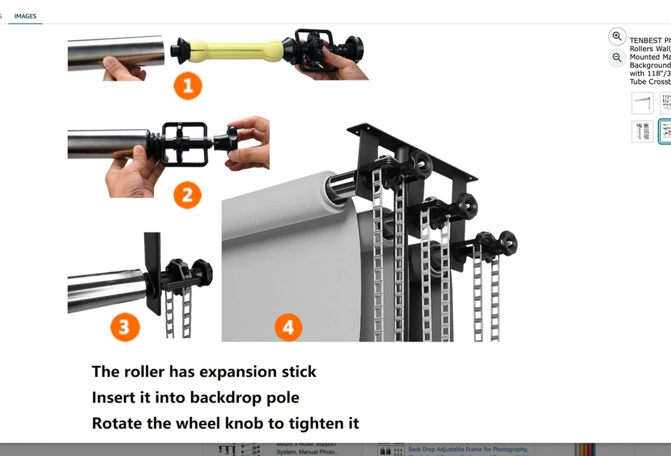 Photography 3 Rollers Wall/Celing/Light Stand Mounted Manual Photo Studio Backgr - Image 3 of 4
