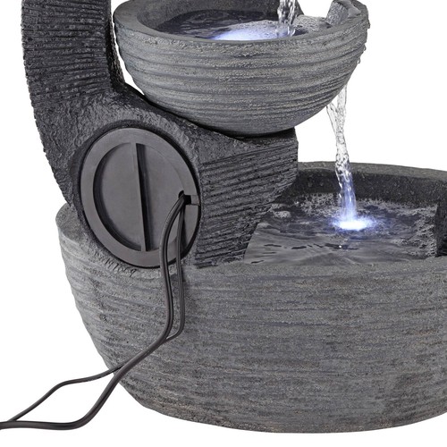 Three Cup Japanese Cascading Outdoor Floor Water Fountain LED Light 31 1/2" Yard - Picture 6 of 10