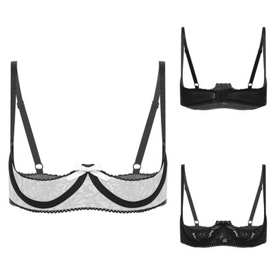 Damen Nachtwäsche Verabredung Unterwäsche Transparent BH 1/4 Cup Lingerie Sexy