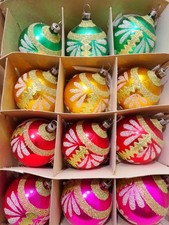 12 x DDR Lauscha Glas Christbaumschmuck Weihnachtsschmuck Kugeln - Vintage