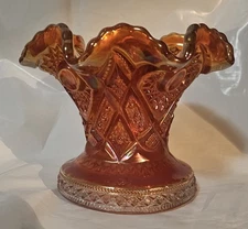 Vintage Marigold Iridescent Carnival Glass Punch Bowl Base , Art Nouveau