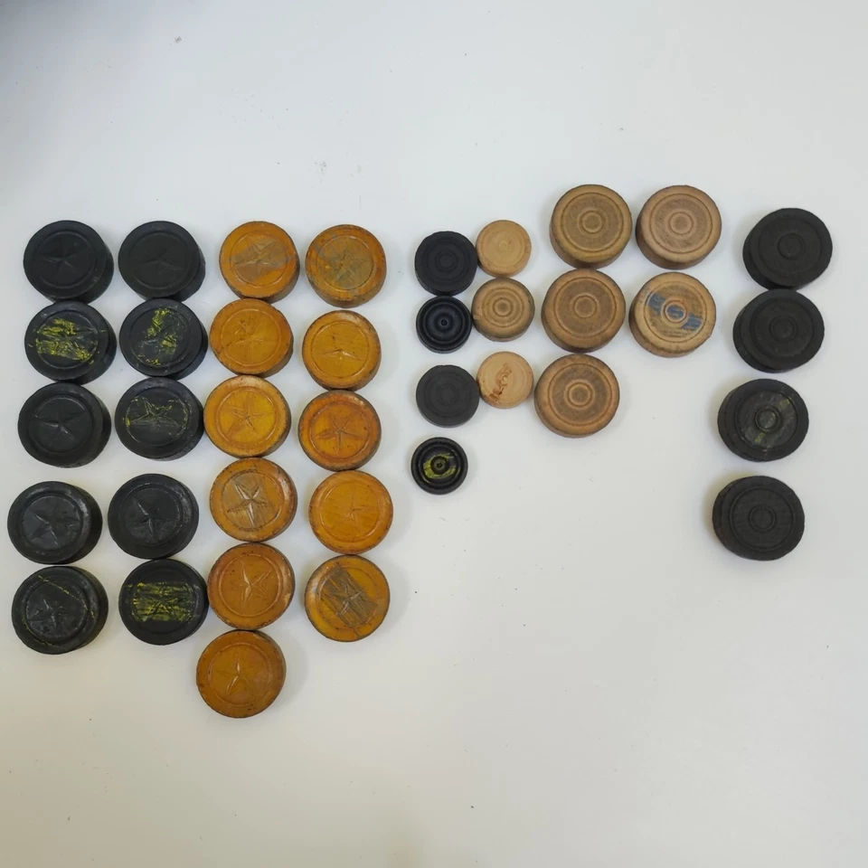 Vintage Backgammon Draughts Spare Pieces Wooden Set Hand Turned Wood 1950s 60s - Image 2 of 4