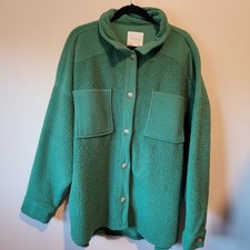 American Eagle Size XXL Green Sherpa Fleece Fuzzy Ribbed Pockets Jacket Shacket