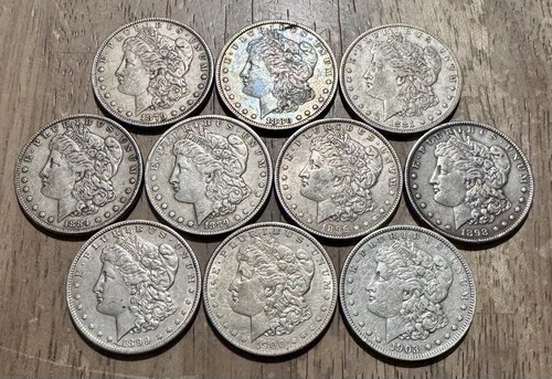 Collection (10) Pre-21 Morgan Silver Dollars, All Different Dates, XF/AU Coins