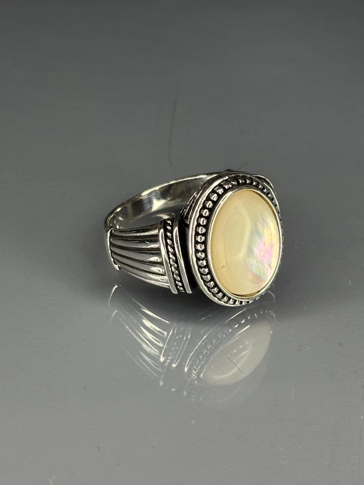 Anillo para hombre de plata de ley 925 con piedras de perlas: diseño otomano artesanal Foto 2 de 4
