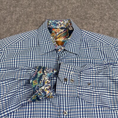 Robert Graham Blue Paisley Flip Cuff Purple Checkered Button Up Long Sleeve XL