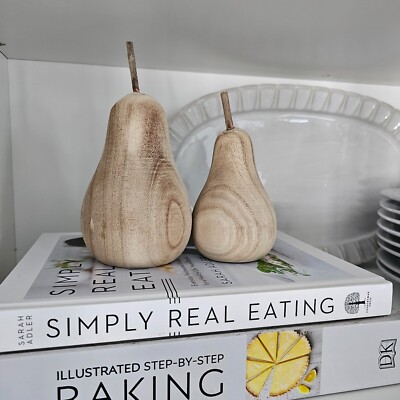 Mud Pie Wooden Pear Set Small/ Large Kitchen Shelf Decor Faux Pear Kitchen Decor