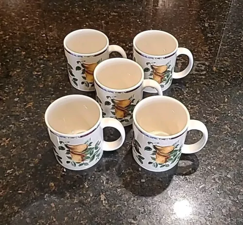 SET (5) Sakura by Oneida SONOMA Excell Stoneware 12 oz Coffee Mugs Fruit Theme 