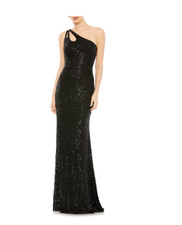 MAC DUGGAL 42029  SEQUIN STRAPPY ONE SHOULDER COLUMN  BLACK GOWN 10