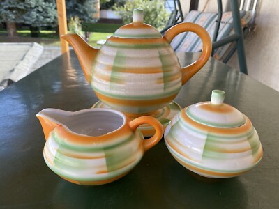 Spritzdekor Carstens Gräfenroda Kern 4 Teile Art Deco Keramik
