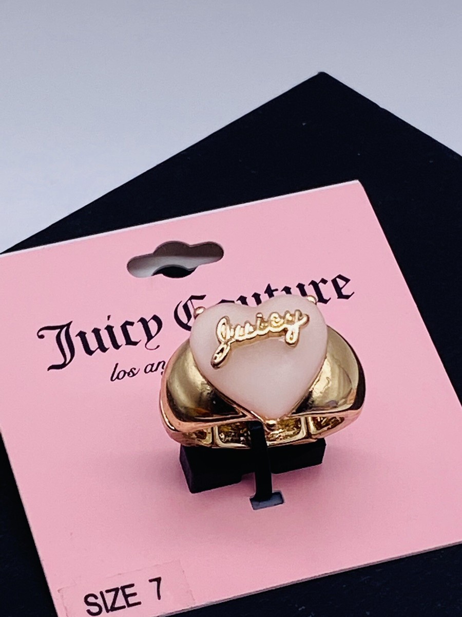( 廃版 ) Juicy couture 大きいハート　リボン　リング Juicy Couture Gold Tone Blush Pink Resin Heart Stretchy Ring