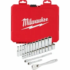 Milwaukee 48-22-9504 1/4-Inch Drive Durable Metric Ratchet and Socket Set - 28pc