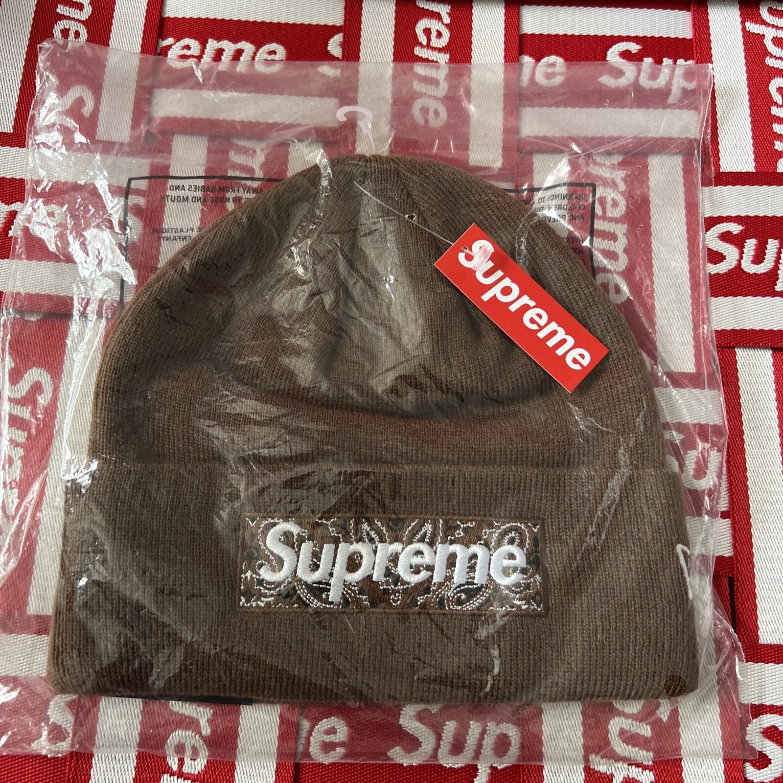Beanie logo Vintage Supreme Bandana Box !FW19 !! Marron !! Neuf avec étiquettes ! Rare ! 100 % authentique !