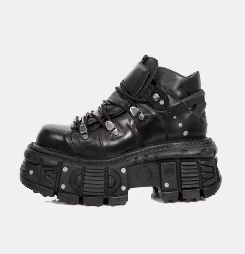 Nuevas Botas Rock Unisex Metálicas Cuero Negro Plataforma Gótica Reino Unido - Imagen 3 de 5