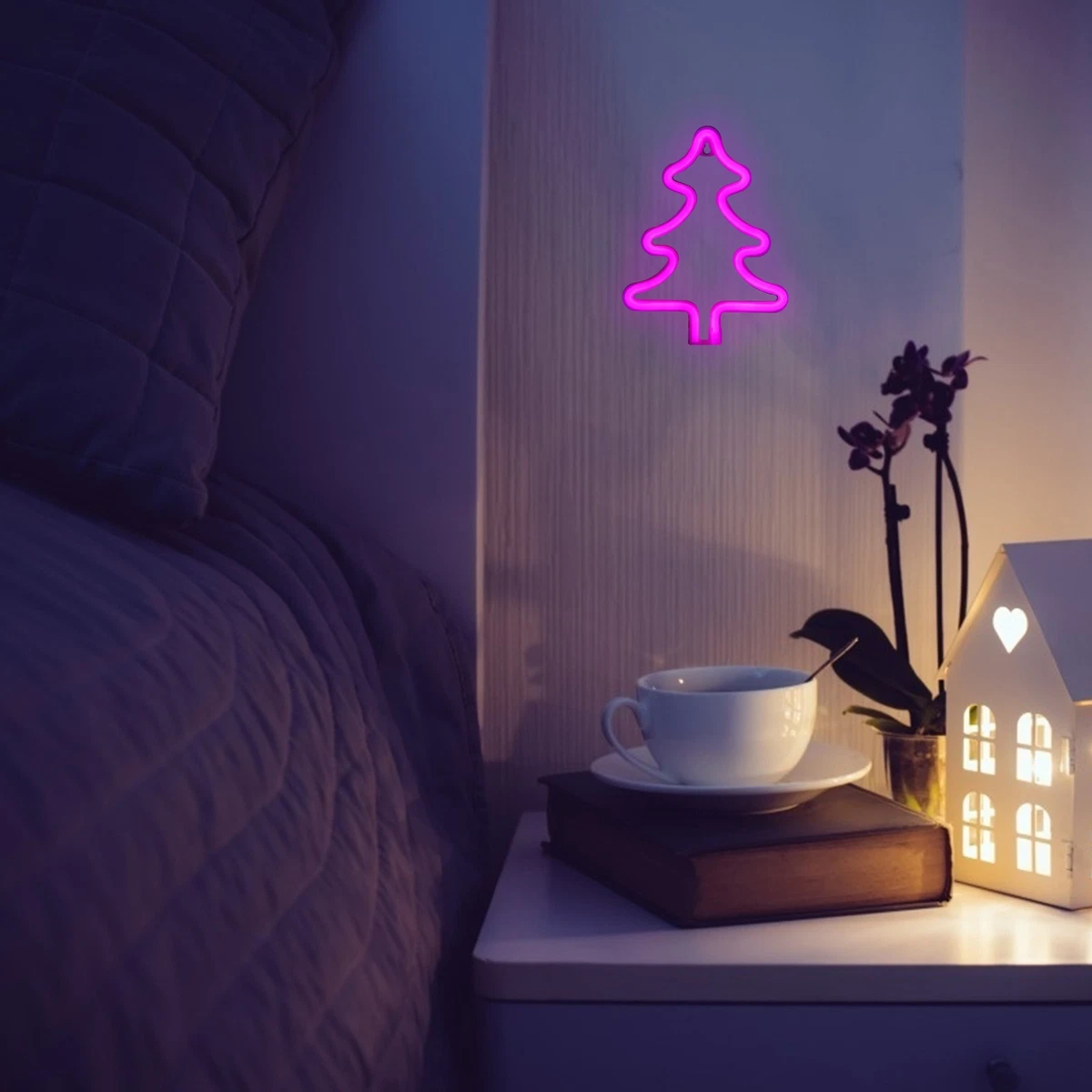 Pink Light Modern Neon Light Christmas Tree LED Neon Sign Bedroom Bedroom