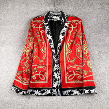 Wd Ny Blazer Womens Medium Red Black Baroque Royalty Jacket 1 Button Front Lined