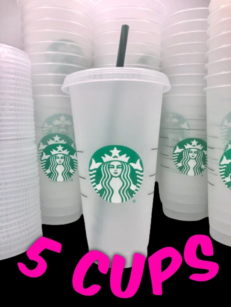 STARBUCKS BULK 5 Reusable Venti 24oz Ice Cold Drink Cups With Lid & Straw