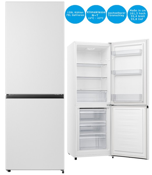 Pkm KüHl-Gefrierkombination 230 L Weiß KüHlschrank Freistehend Led Eek: D-image