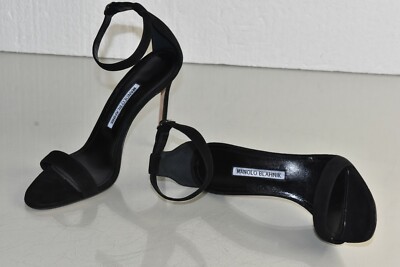 Sandales Manolo Blahnik « Chaos » - Noir Verni - Bande Unique - Talon 70 Mm - Taille 40,5 UK 7.5 - Neuves Avec Boîte