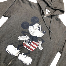 Disney Parks Men's Mickey Mouse USA Cotton Blend Full Zip Hoodie Gray   Medium